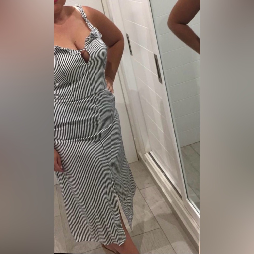 Striped Blue and White Women's Dress - Picture 10 of 11